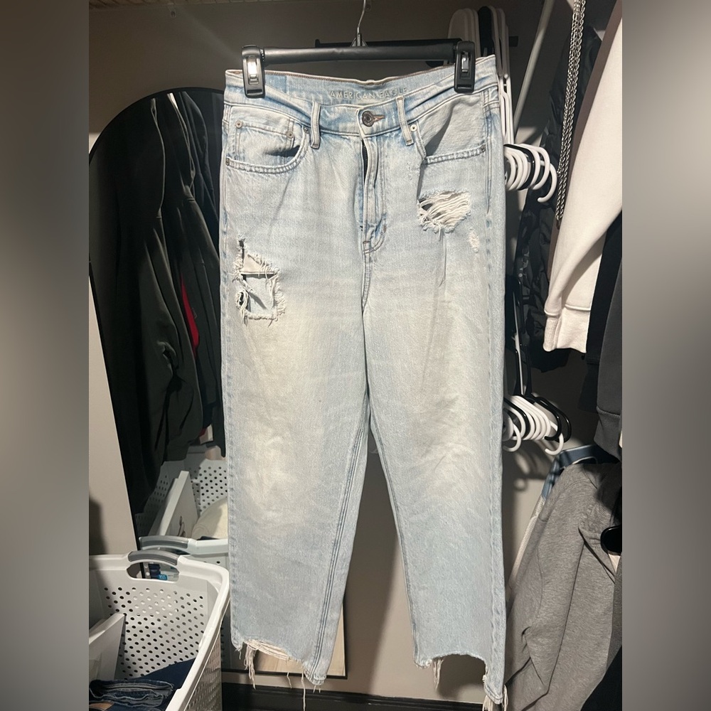 American Eagle Outfitters Light Blue Distressed Straight Leg Jeans